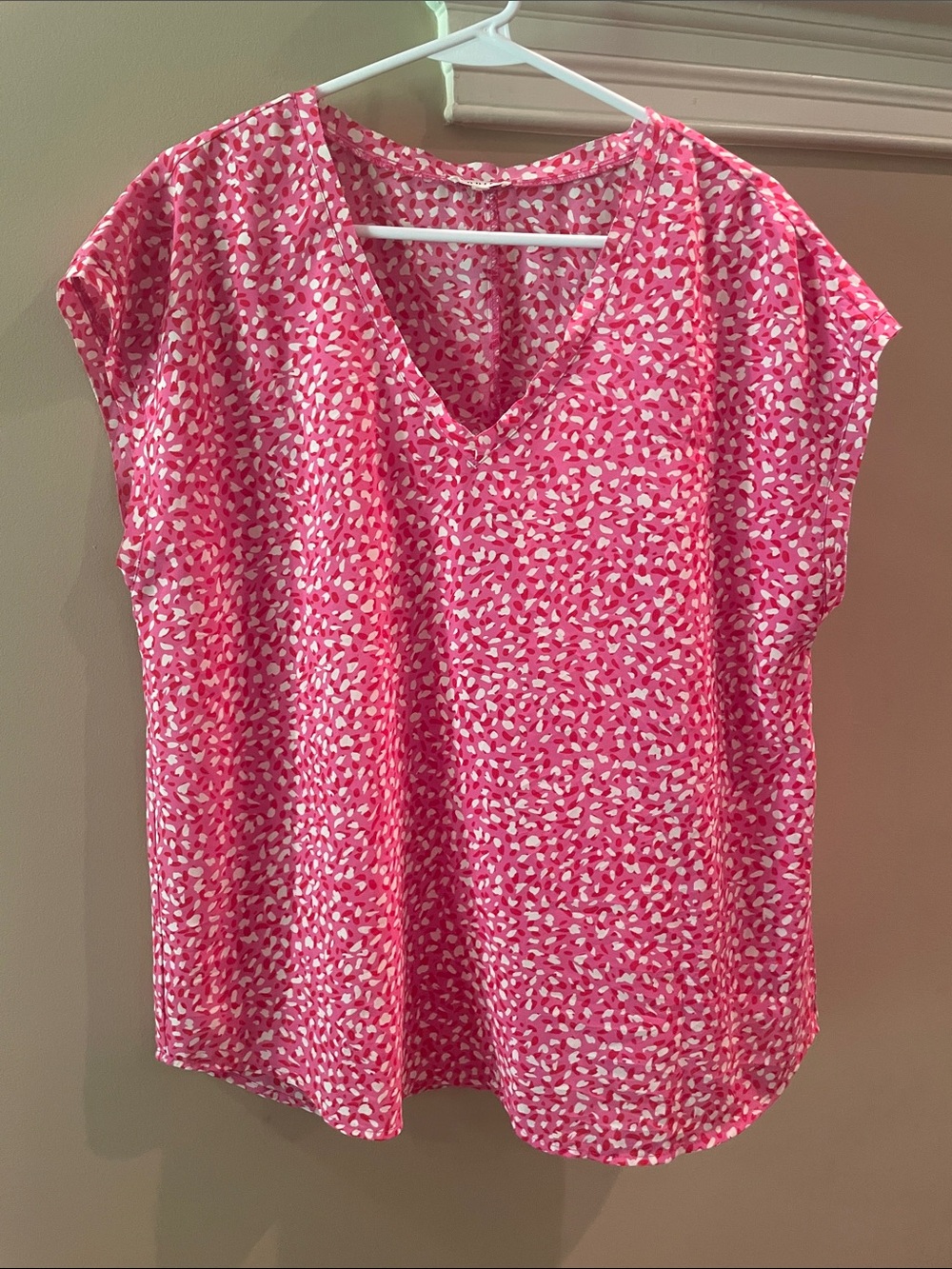 Pink Printed Cap Sleeve Blouse, Large - Picture 2 of 6